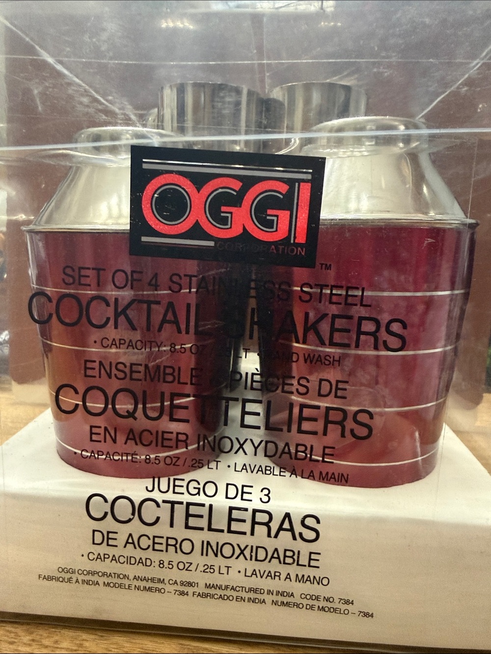 Vintage OGGI Set of 4 Mini Stainless Steel Cocktail Shaker- Black and Red Shaker